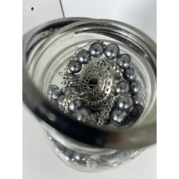 Black and Silver Tone Mixed Costume Jewelry Lot in Mason Jar Assorted Bundle - Picture 5 of 8